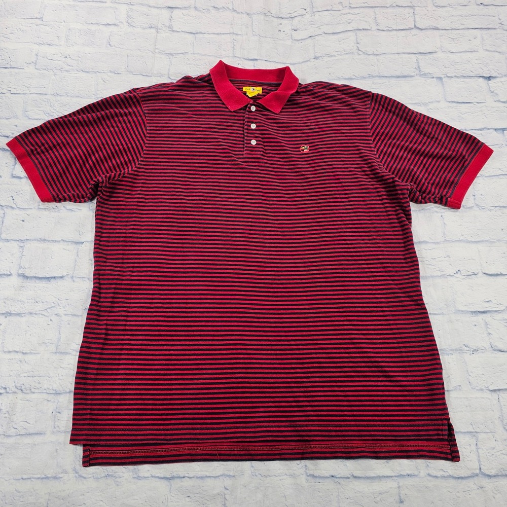 Duck Head Polo Shirt Mens XL Red Navy Striped Cotton Pique Short Sleeve VTG